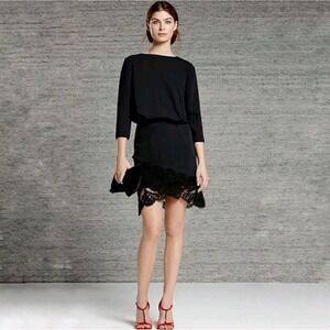 Reiss | Marie Lace Scallop Tulip Hem Dress Black Size US 8
